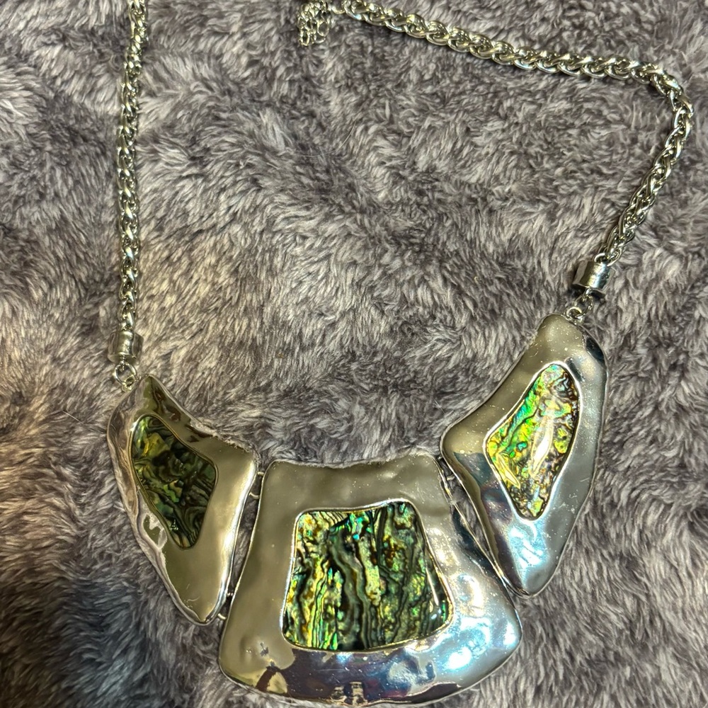 Silver and Green Abalone Necklace